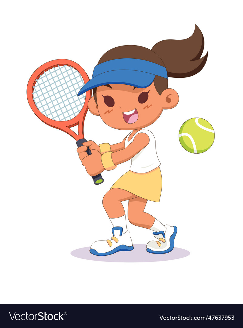 Cute Style Woman Tennis Player Cartoon Royalty Free Vector