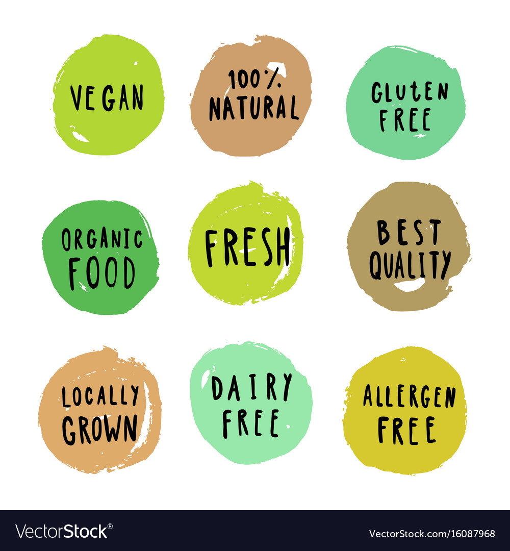 Set Of Food Badges Vegan Gluten Etc Royalty Free Vector