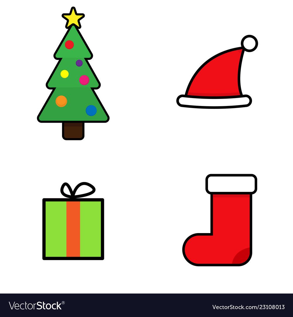 Christmas Icons In Flat Style Spruce Gift Vector Image