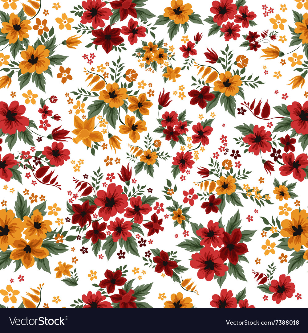 Seamless Pattern With Red And Yellow Flowers Vector Image