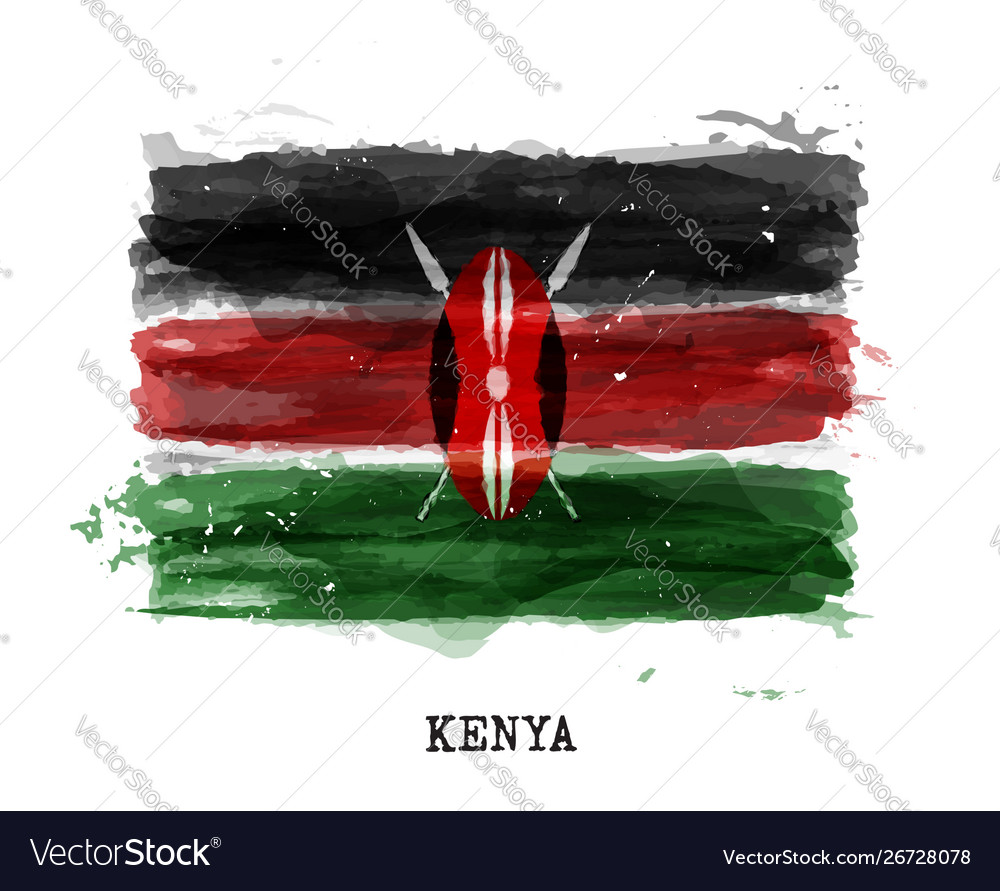 Realistic Watercolor Painting Flag Kenya Vector Image