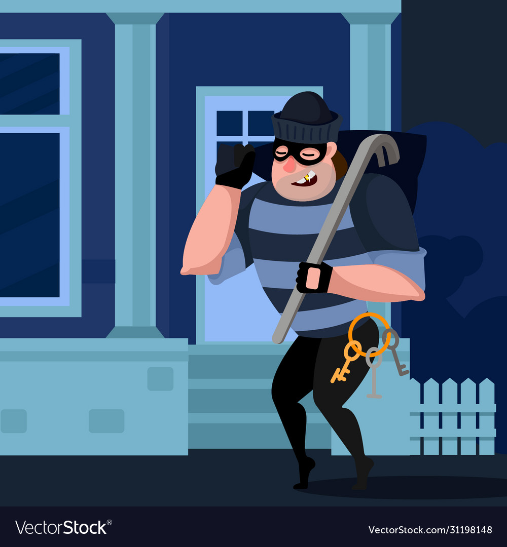 Cartoon Color Character Person Thief Sneaks Into Vector Image