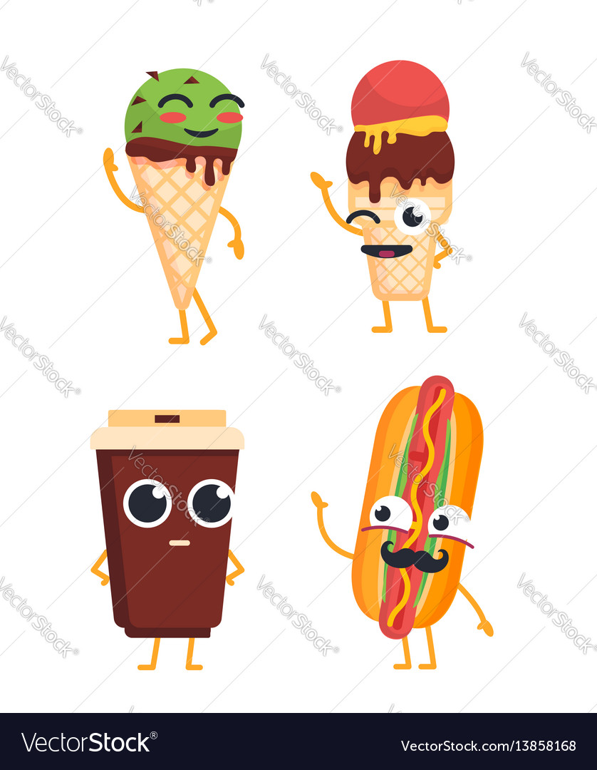 Fast Food Characters Set Of Mascot Royalty Free Vector