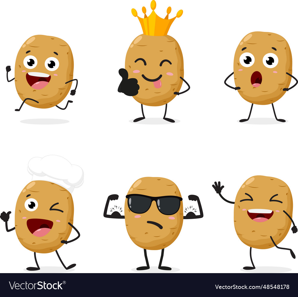 Cartoon Cute Potato Vegetable Character Set Vector Image