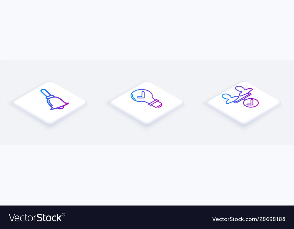 Set Isometric Line Ringing Bell Light Bulb Vector Image