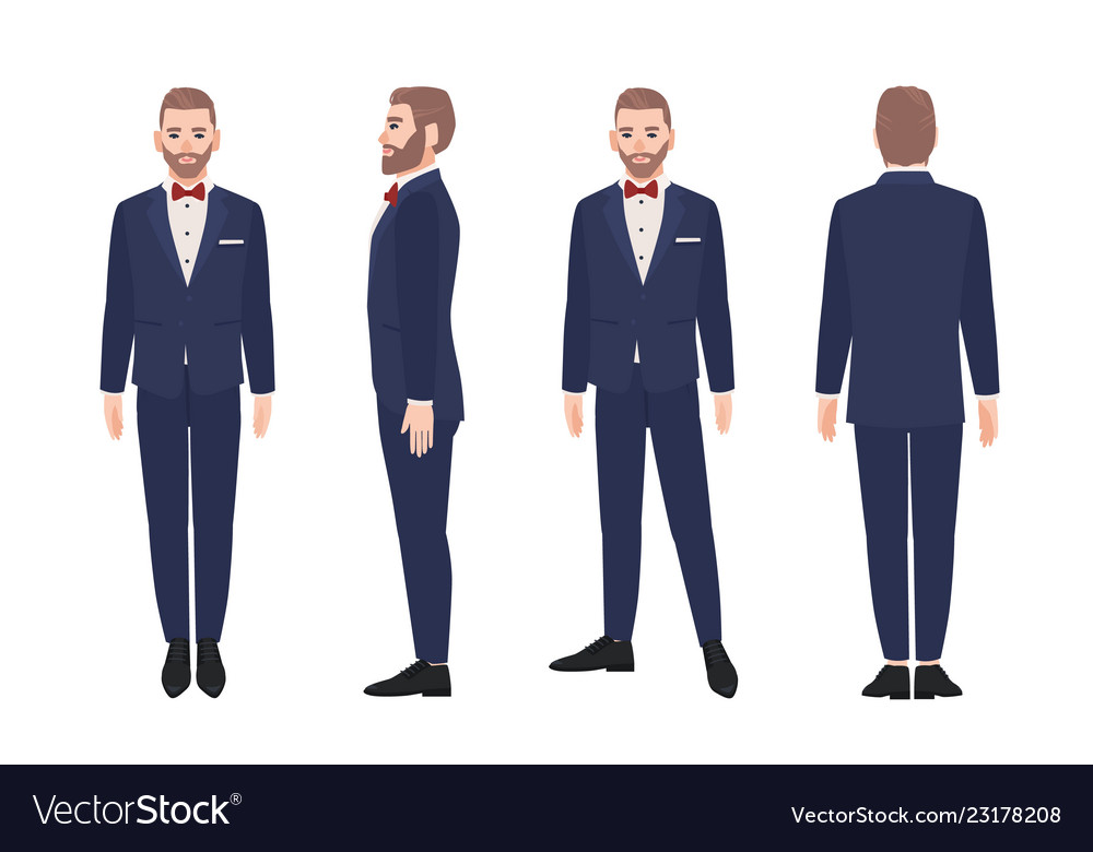 Attractive Bearded Man Dressed In Elegant Suit Or Vector Image