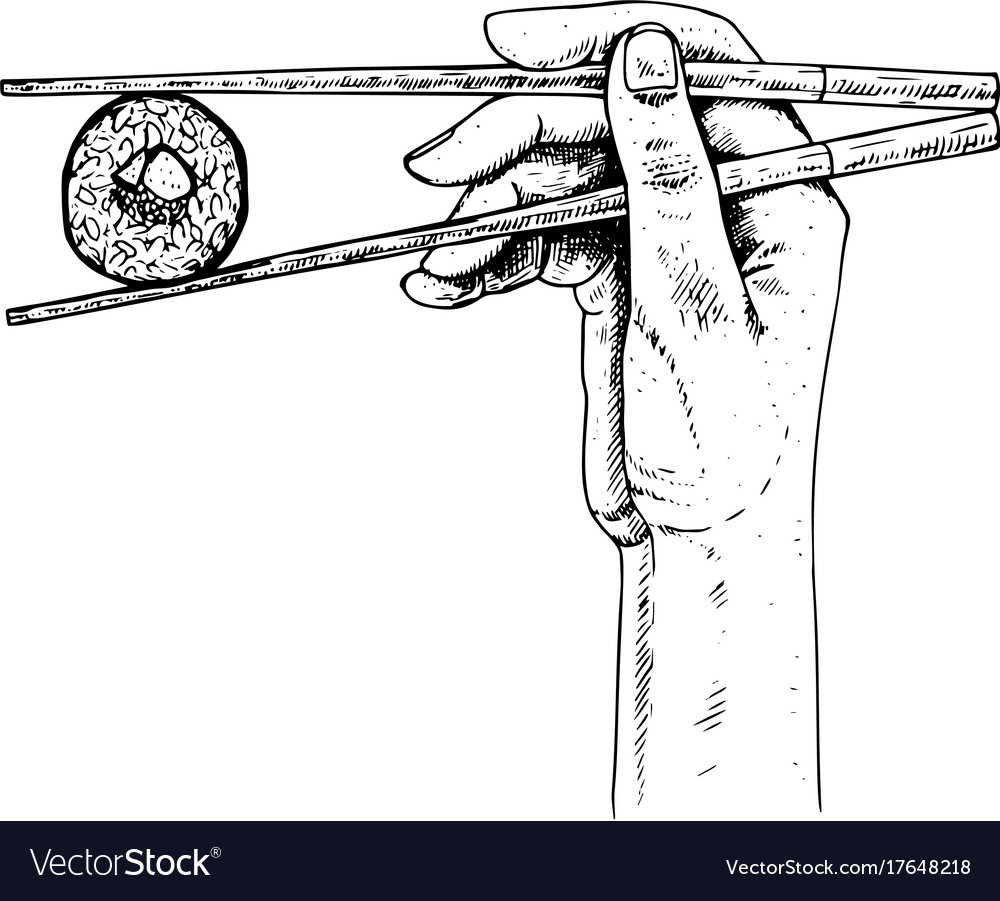 Hand Drawn Holding Chopsticks With Sushi Vector Image