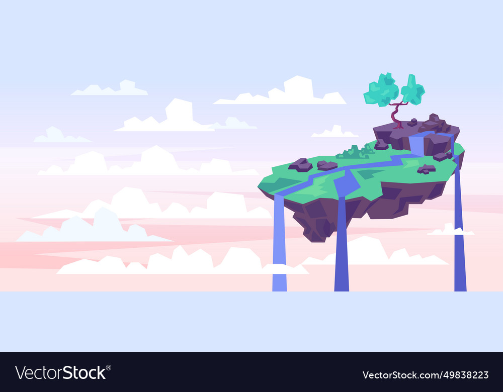 Cartoon Color Flying Island Scene Concept Vector Image