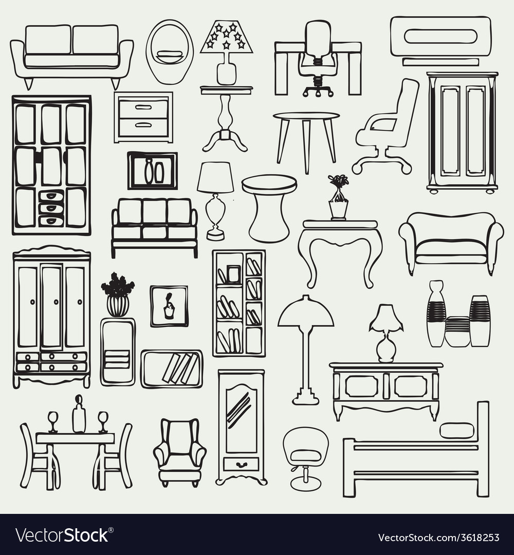 Interior Icons Flat Doodle Furniture And Vector Image