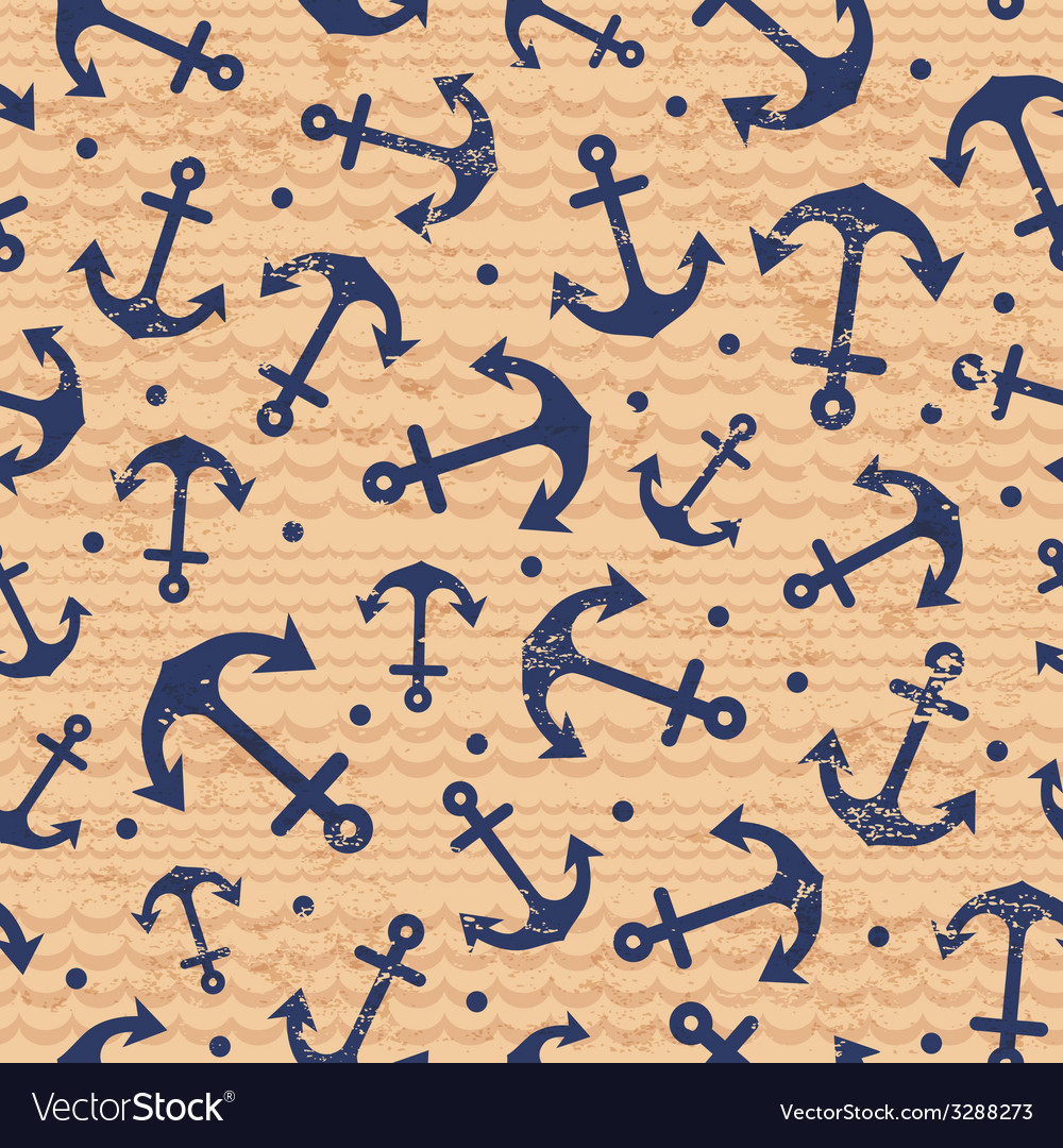 Beautiful Blue Anchor Seamless Pattern For Your Vector Image