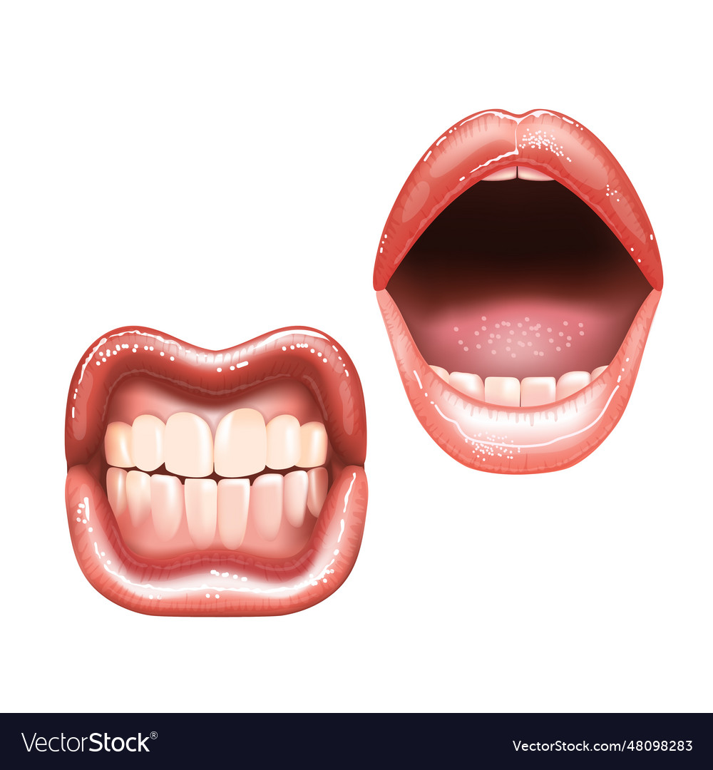 2 Shining Beautiful Female Nude Lips With Teeth Vector Image