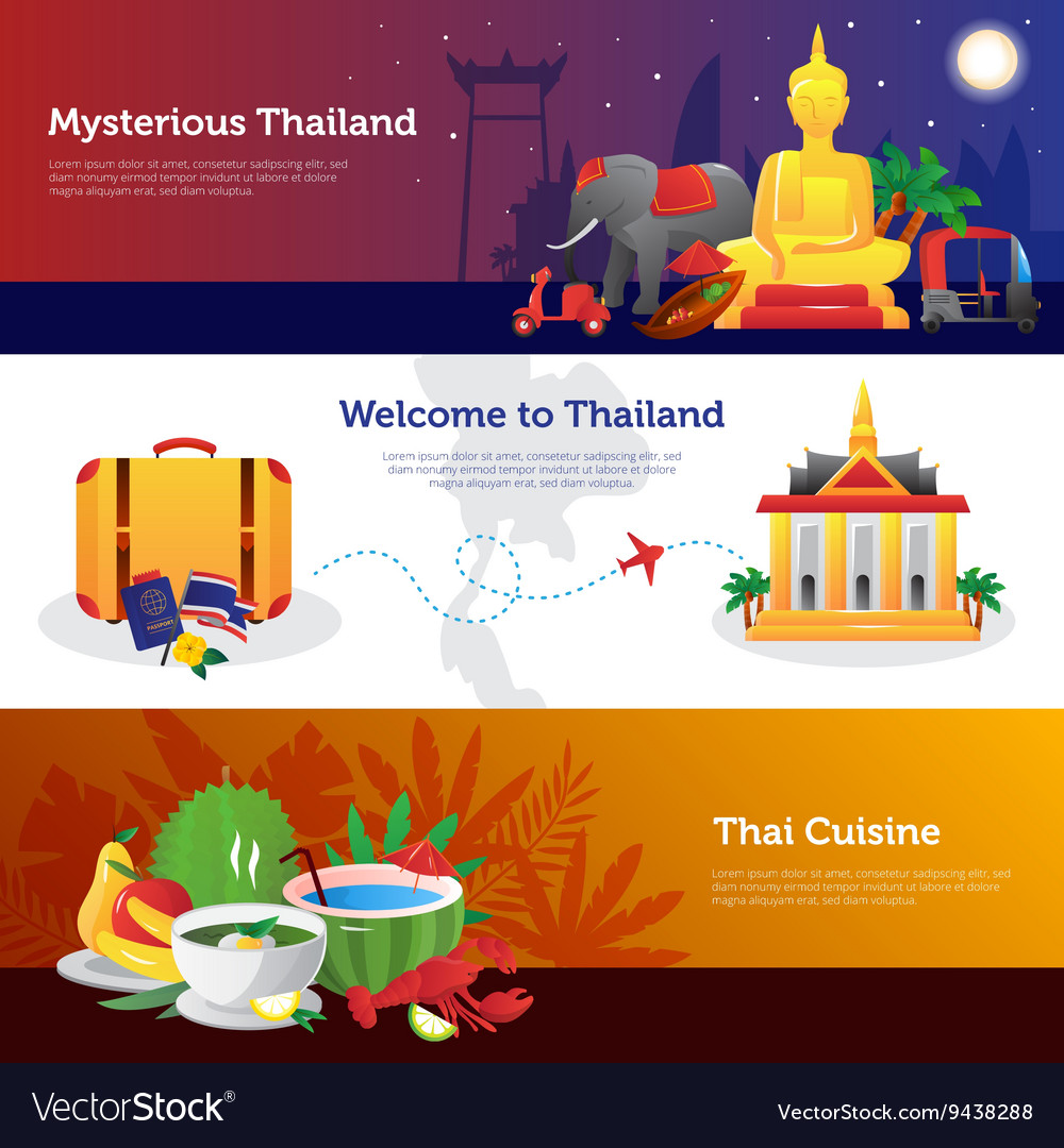 Thailand Travel Horizontal Banners Set Royalty Free Vector