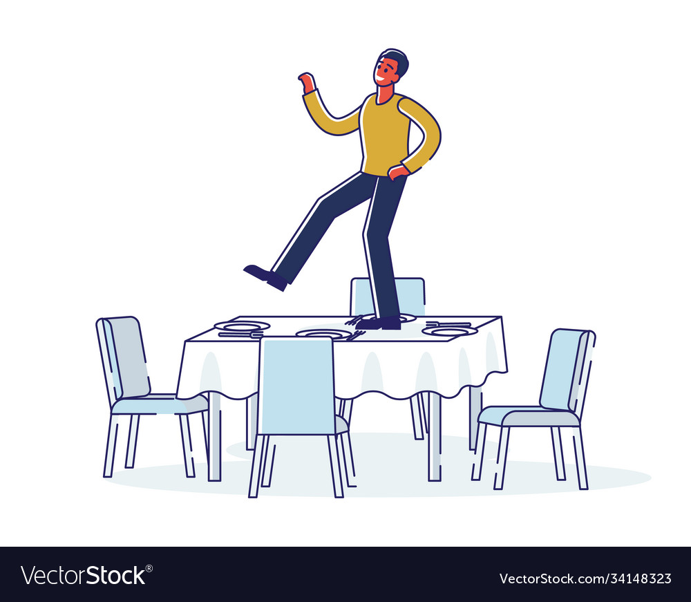 Man Dancing On Table Celebrating Achievement Vector Image