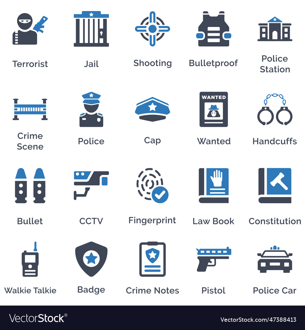 Crime Investigation Icon Set Blue Version Vector Image