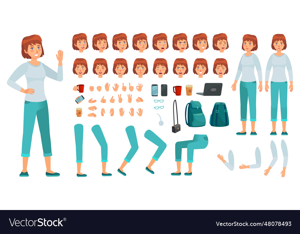 Cartoon Female Character Kit City In Casual Vector Image