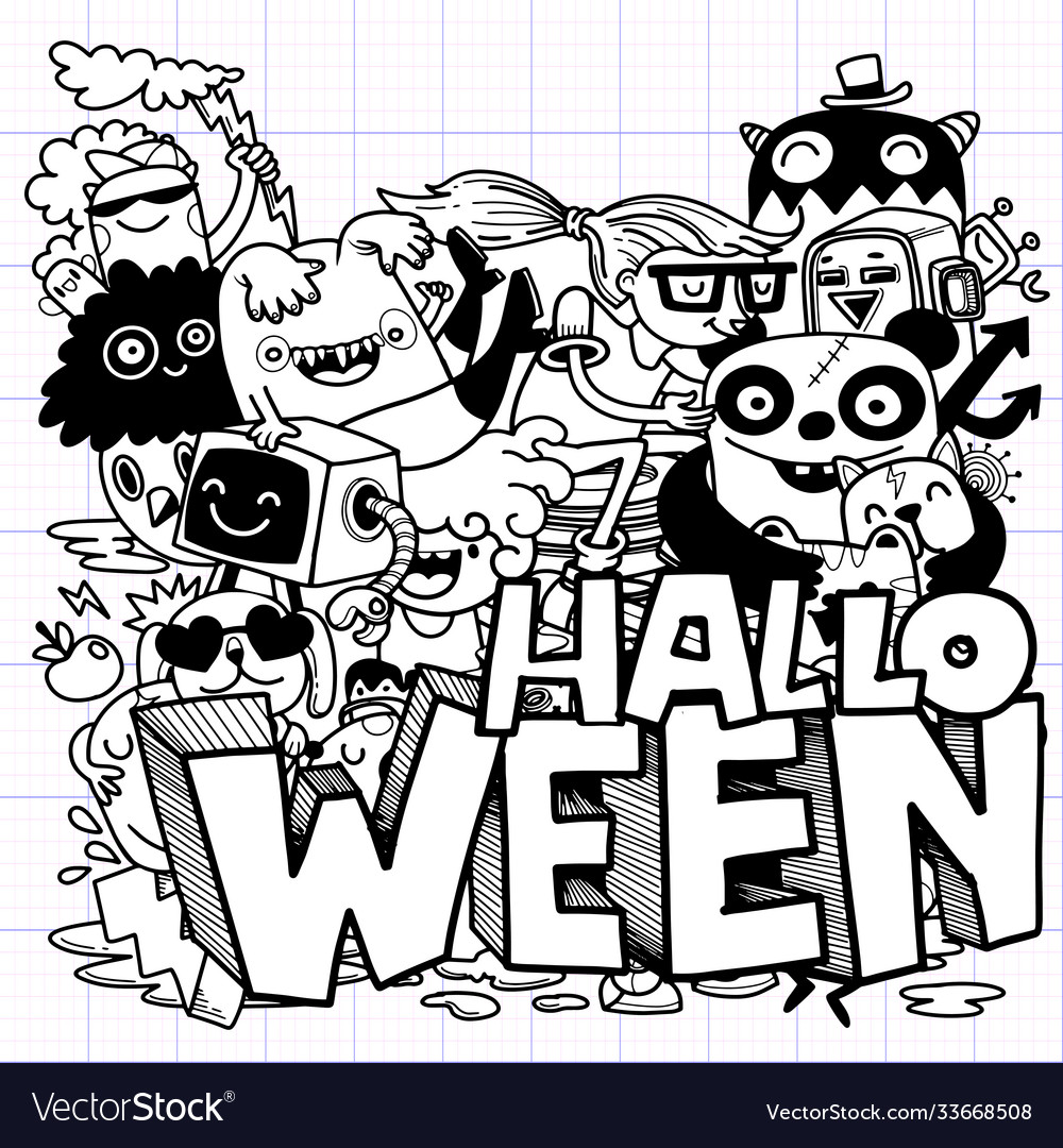 Cute Hand Drawn Halloween Doodles Royalty Free Vector Image