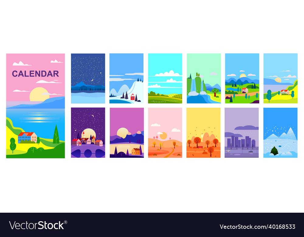 Calendar Landscape Natural Backgrounds Of Four Vector Image