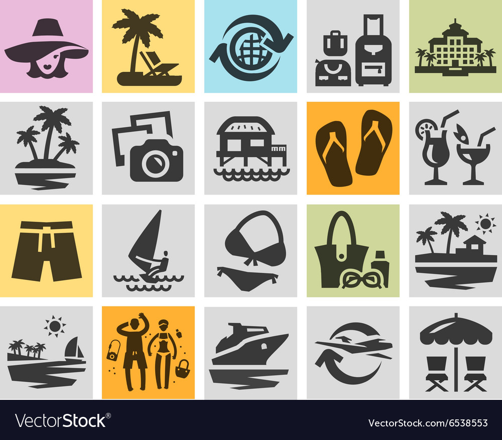 Resort Set Black Icons Signs And Symbols Vector Image