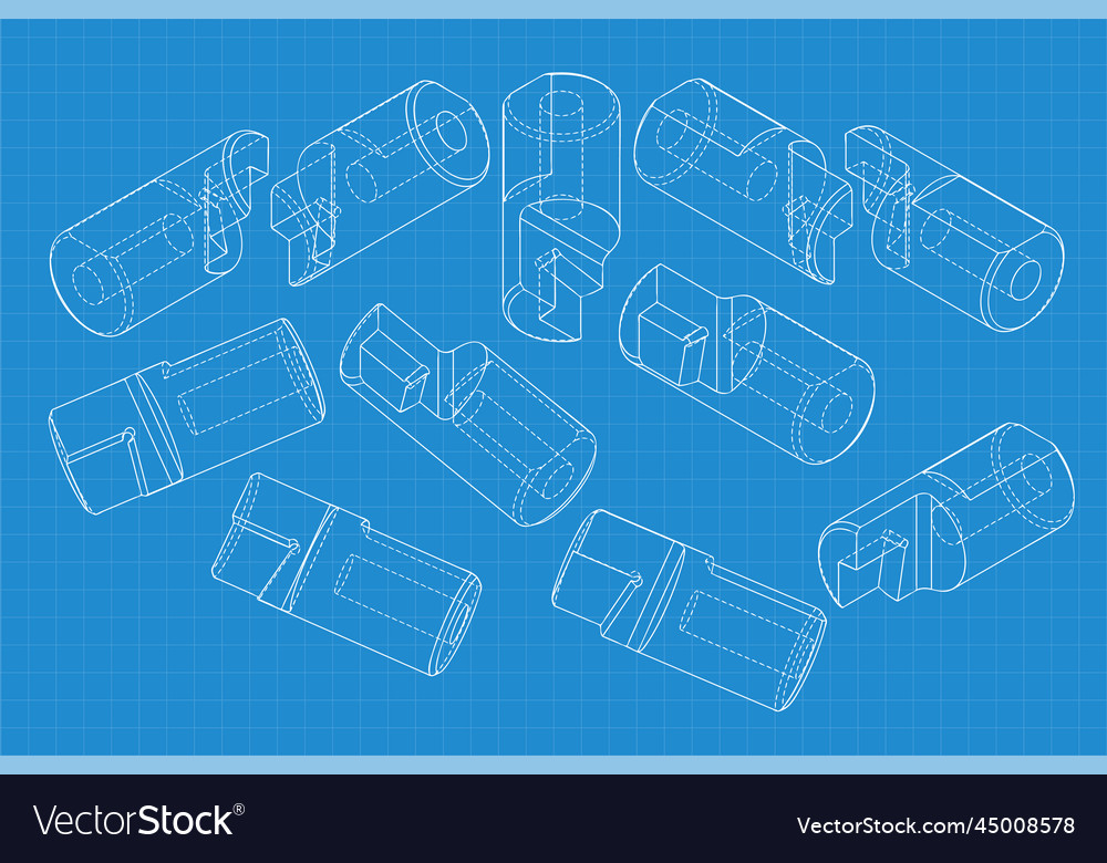 Mechanical Engineering Drawings On Blue Background