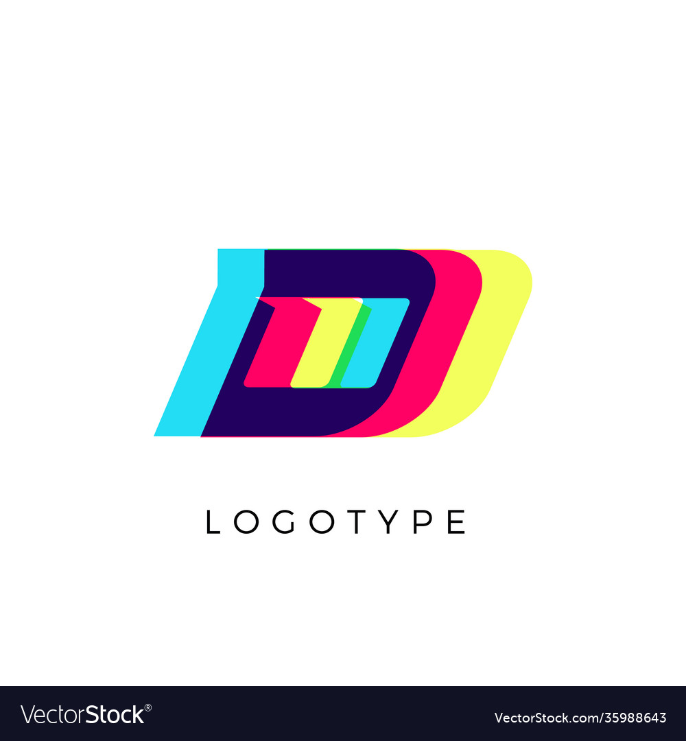 Glitch Effect Letter D Colored Spectrum Overlay Vector Image