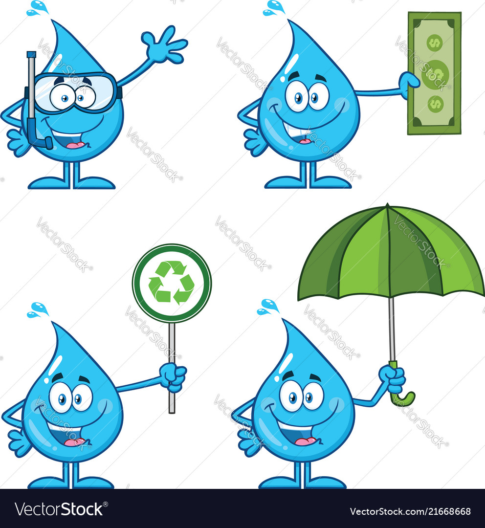 Blue Water Drop Characters Collection 6 Vector Image