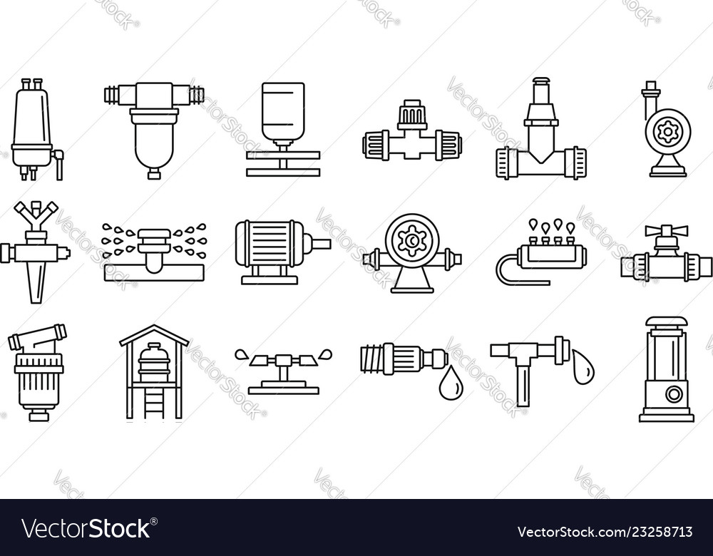 Agricultural Irrigation System Icon Set Outline Vector Image