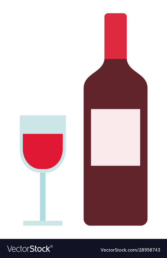 Bottle And Glass Red Wine Icon Flat Isolated Vector Image