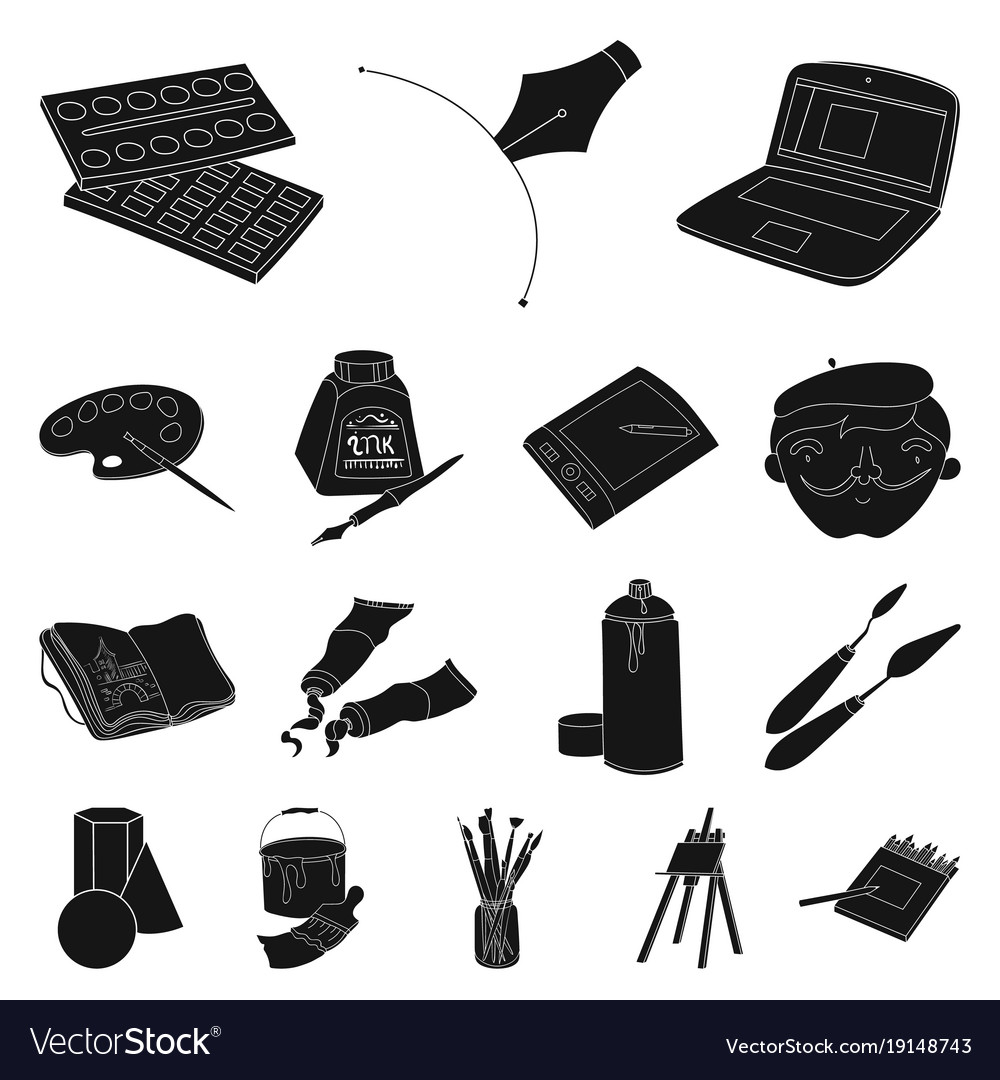 Painter And Drawing Black Icons In Set Collection Vector Image