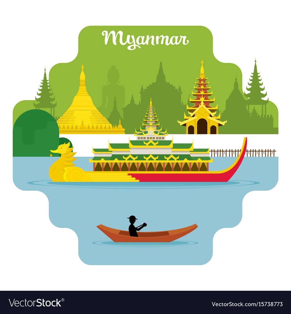 Myanmar Travel And Attraction Landmarks Royalty Free Vector