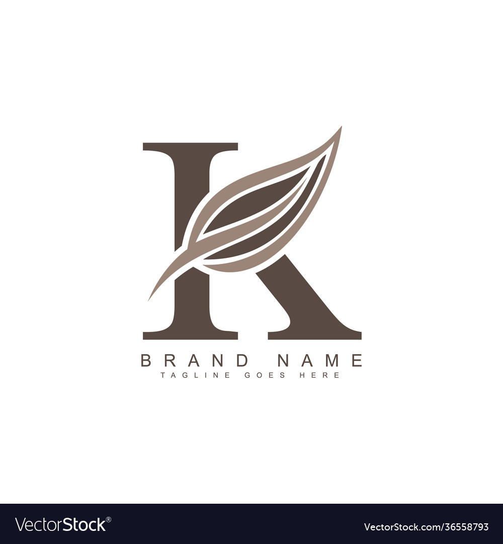 K Letter Leaf Logo Organic Logo For Initial Vector Image