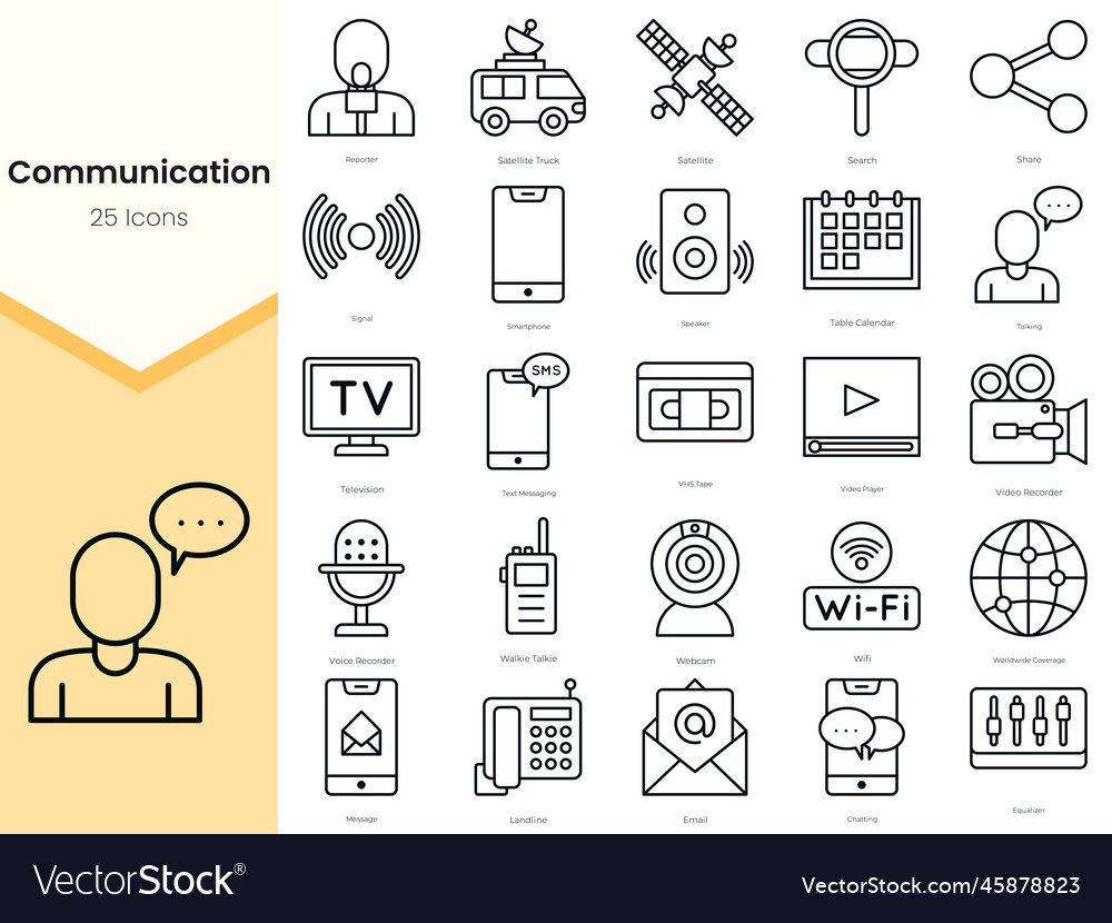 Simple Outline Set Of Communication Icons Thin Vector Image