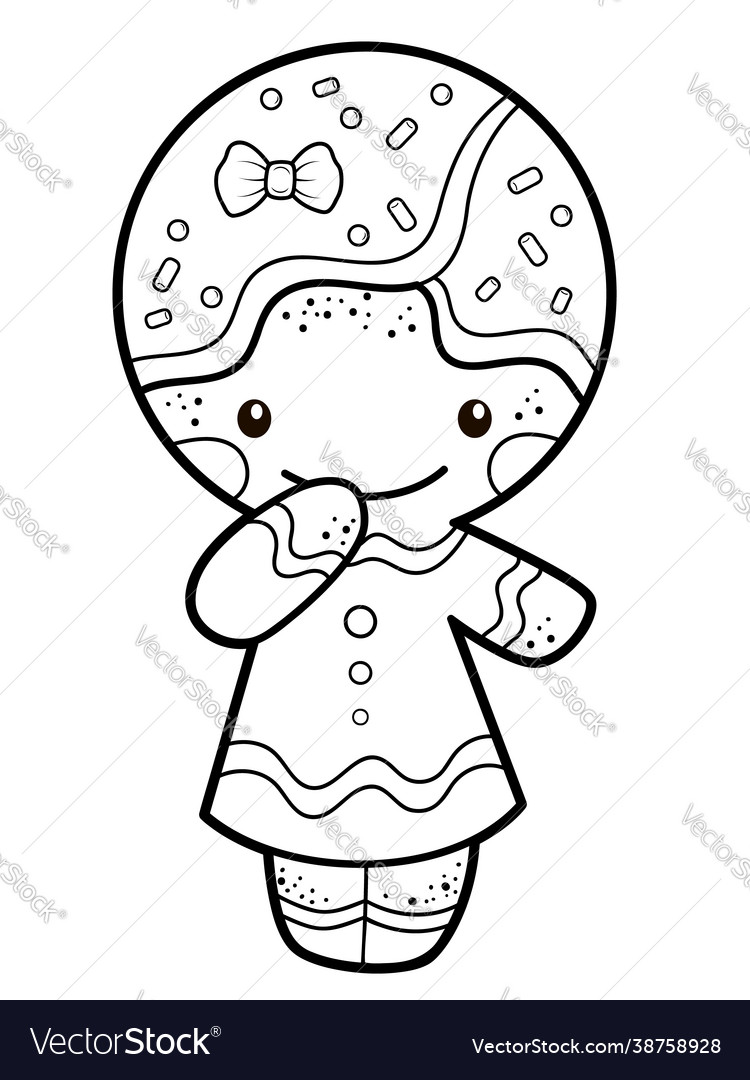 Christmas Coloring Book Or Page Gingerbread Man Vector Image