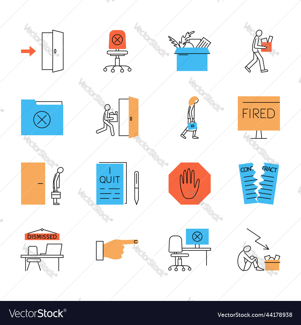 Dismissal Icon Set In Colored Line Style Vector Image