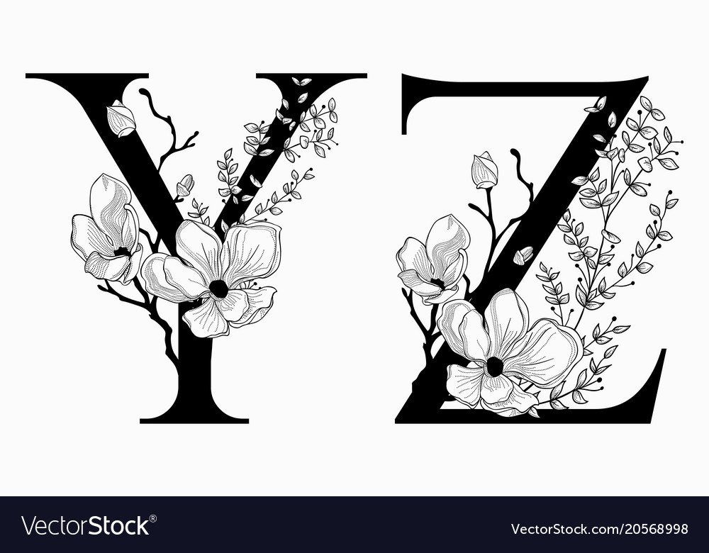 Hand Drawn Floral Uppercase Letters Royalty Free Vector