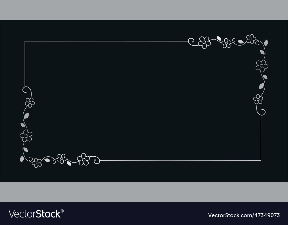 Silver Floral Rectangle Frame Simple Line Border Vector Image