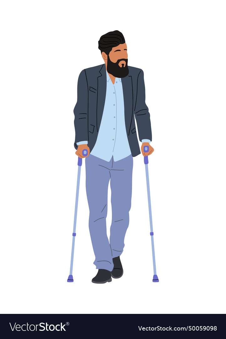 Business Man Walking With Crutches Isolated Vector Image