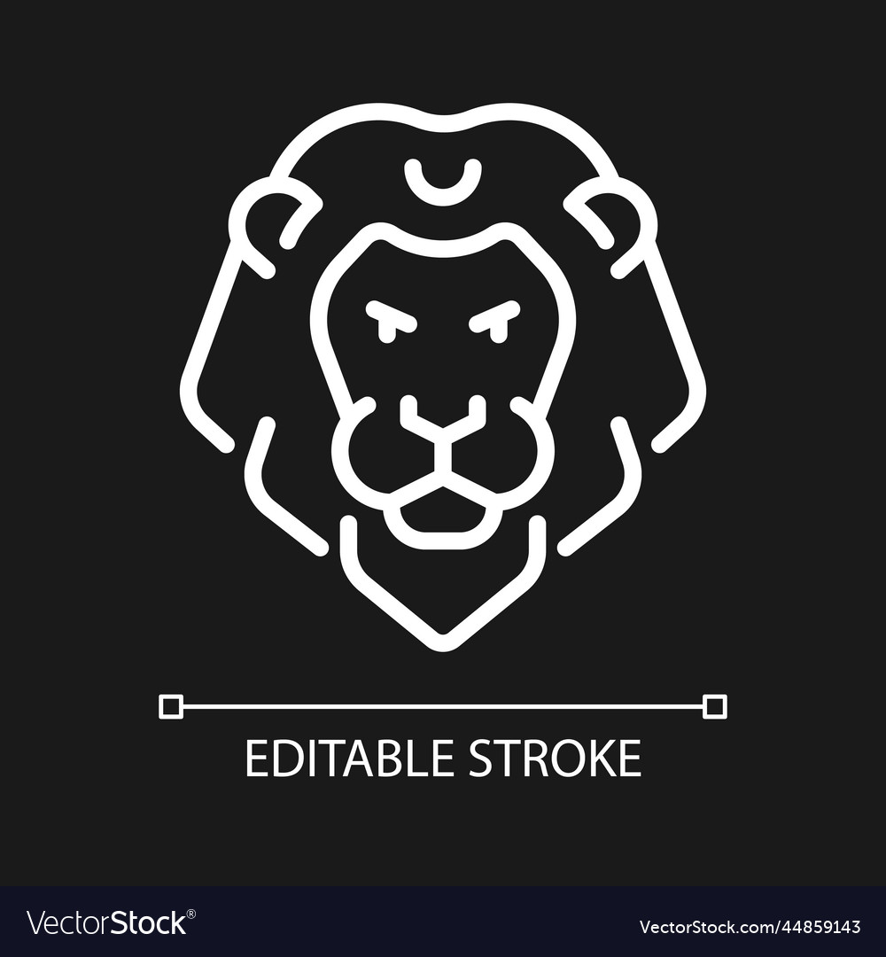 Lion Head Pixel Perfect White Linear Icon For Vector Image