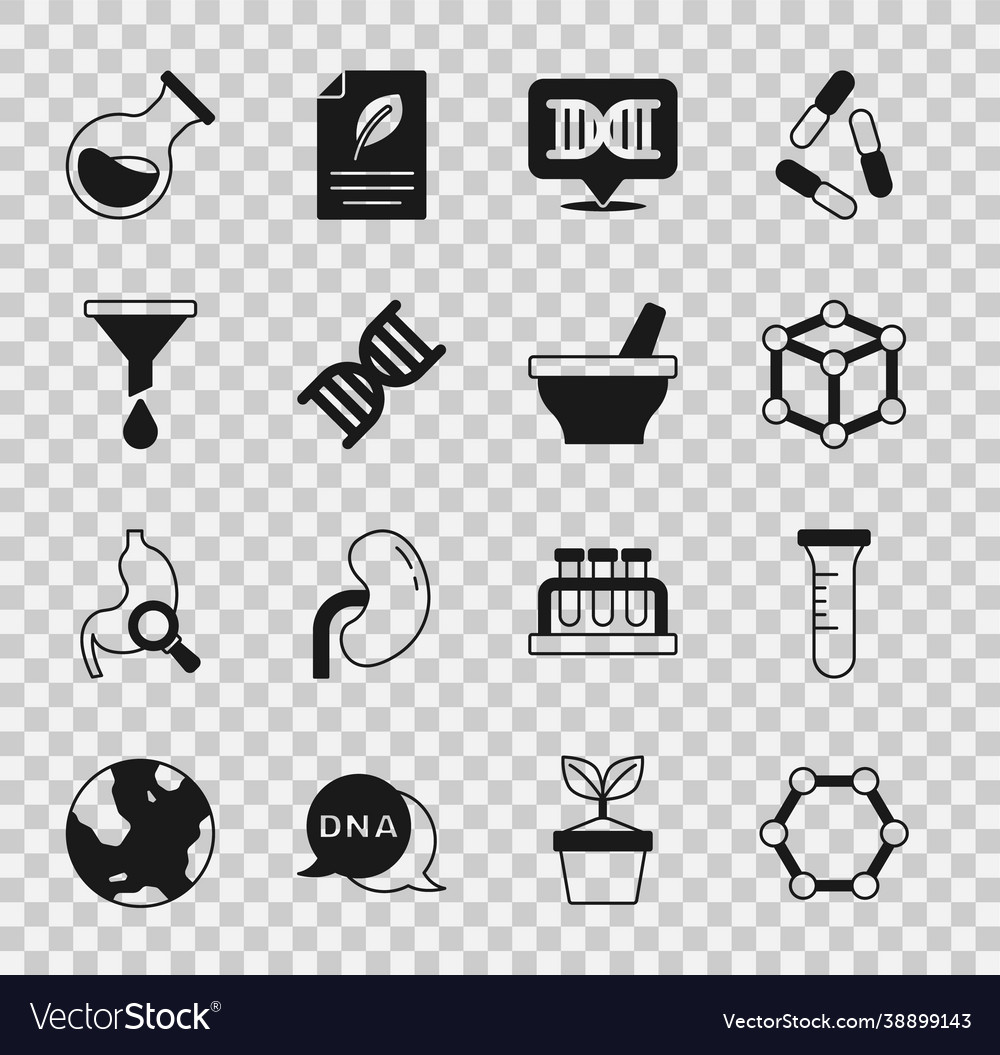 Set Molecule Test Tube And Flask Dna Symbol Vector Image