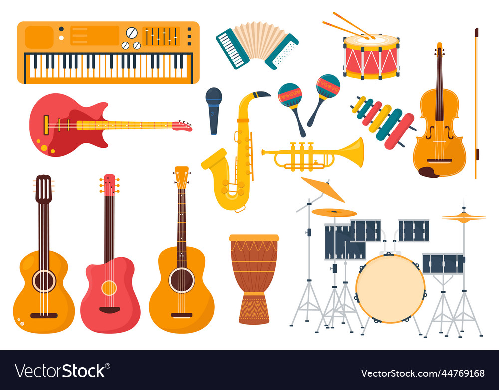 Music Store With Various Musical Instruments Cd Vector Image