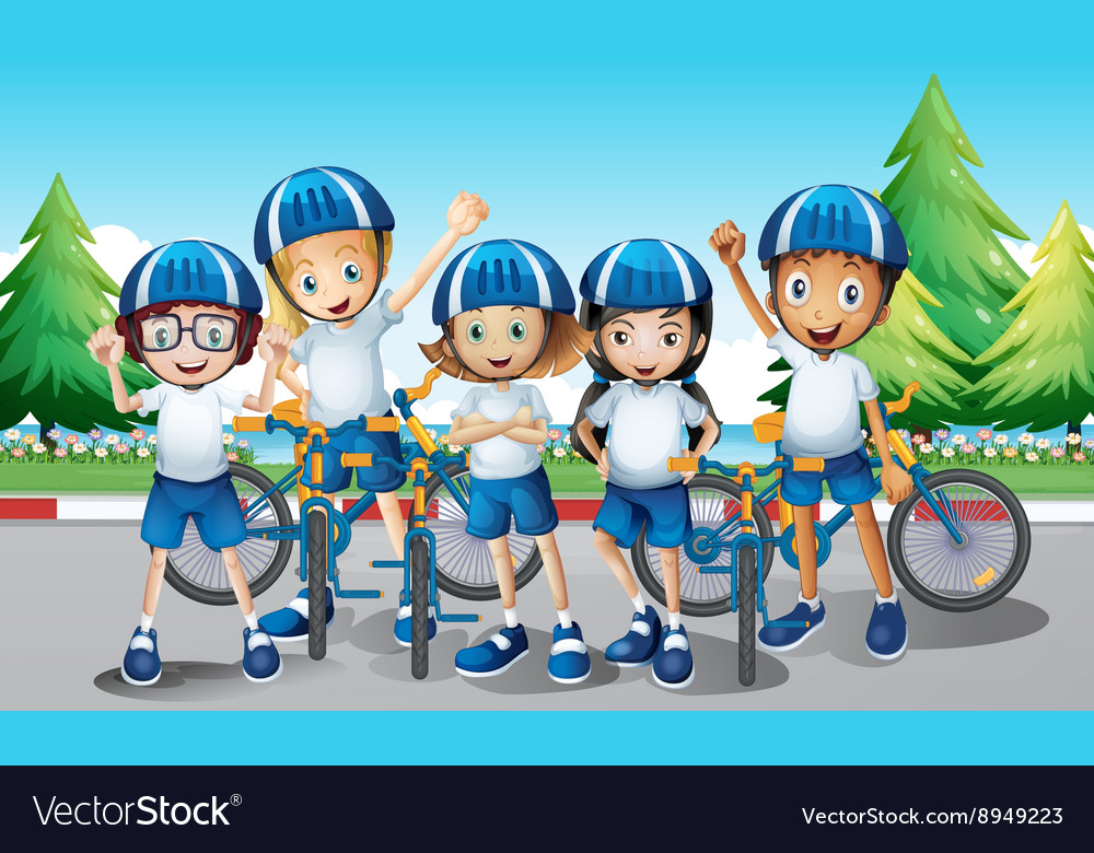 Cyclists And Bike On The Road Royalty Free Vector Image