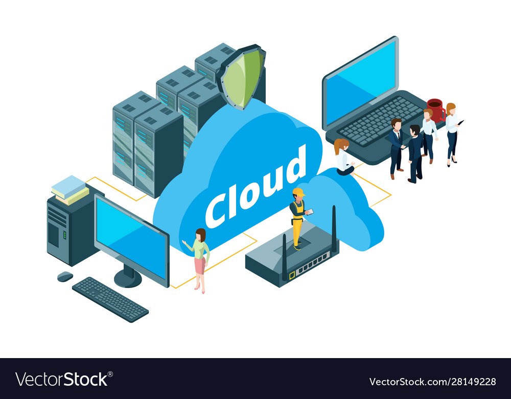 Cloud Storage Concept Isometric Data Transfer Vector Image