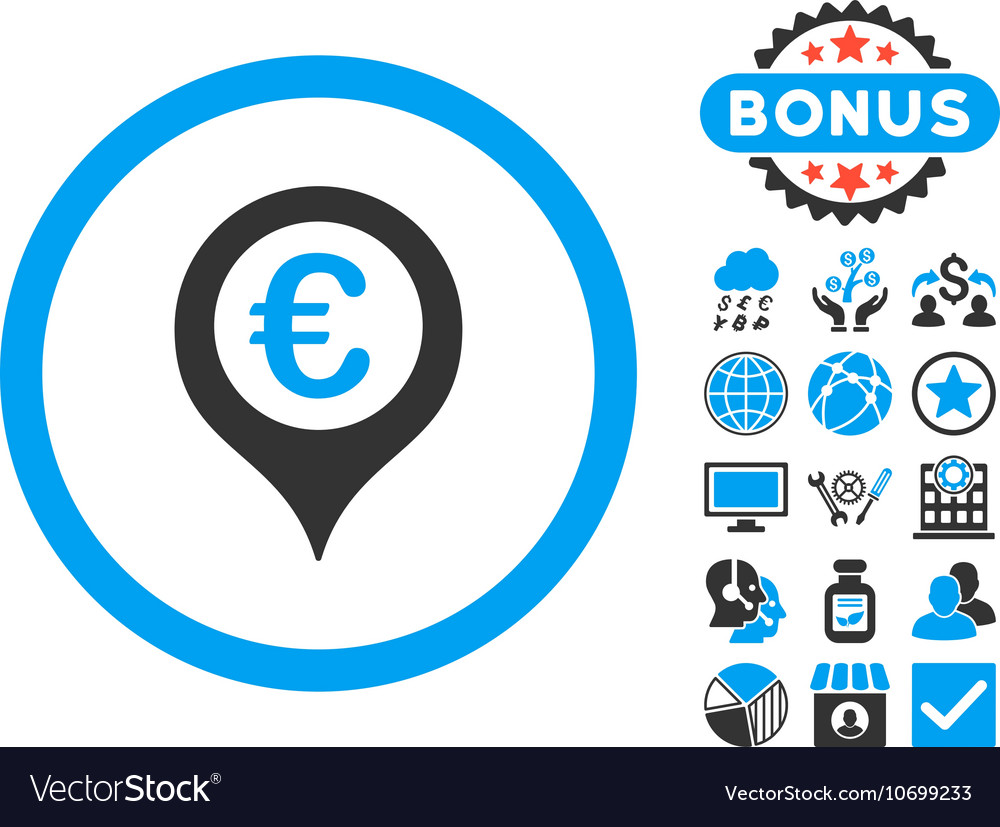 Euro Map Marker Flat Icon With Bonus Royalty Free Vector