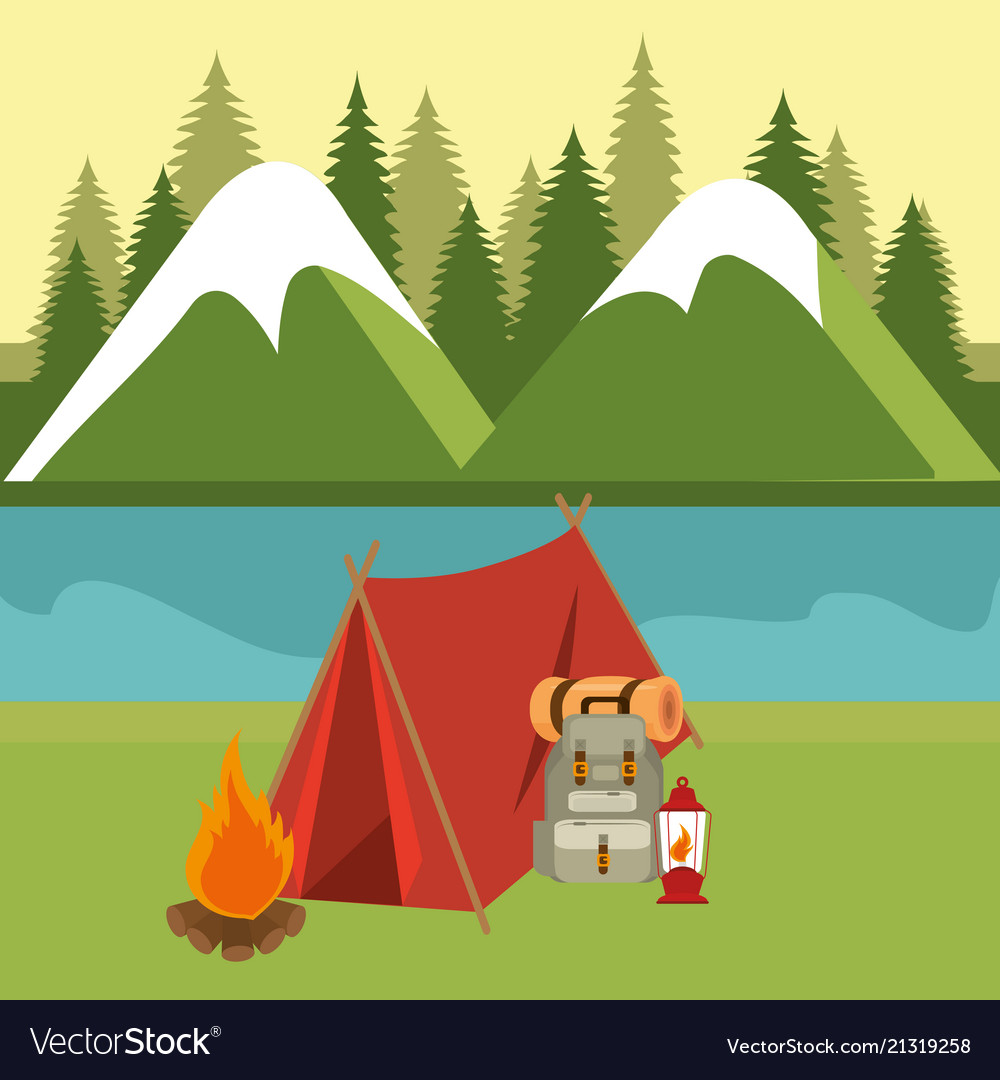 Camping Zone With Tent Scene Royalty Free Vector Image