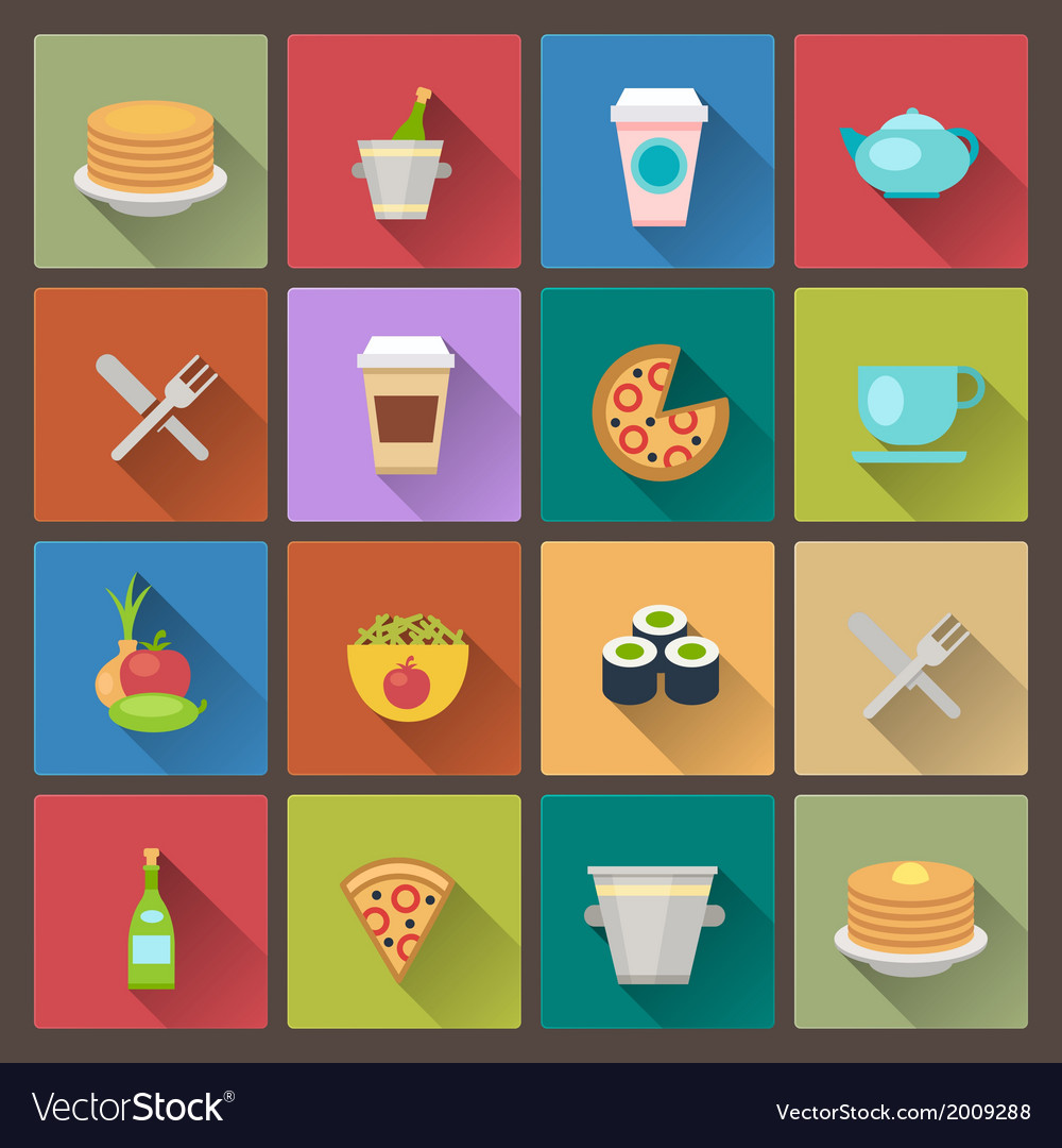 Drink And Food Icons In Flat Design Style Vector Image