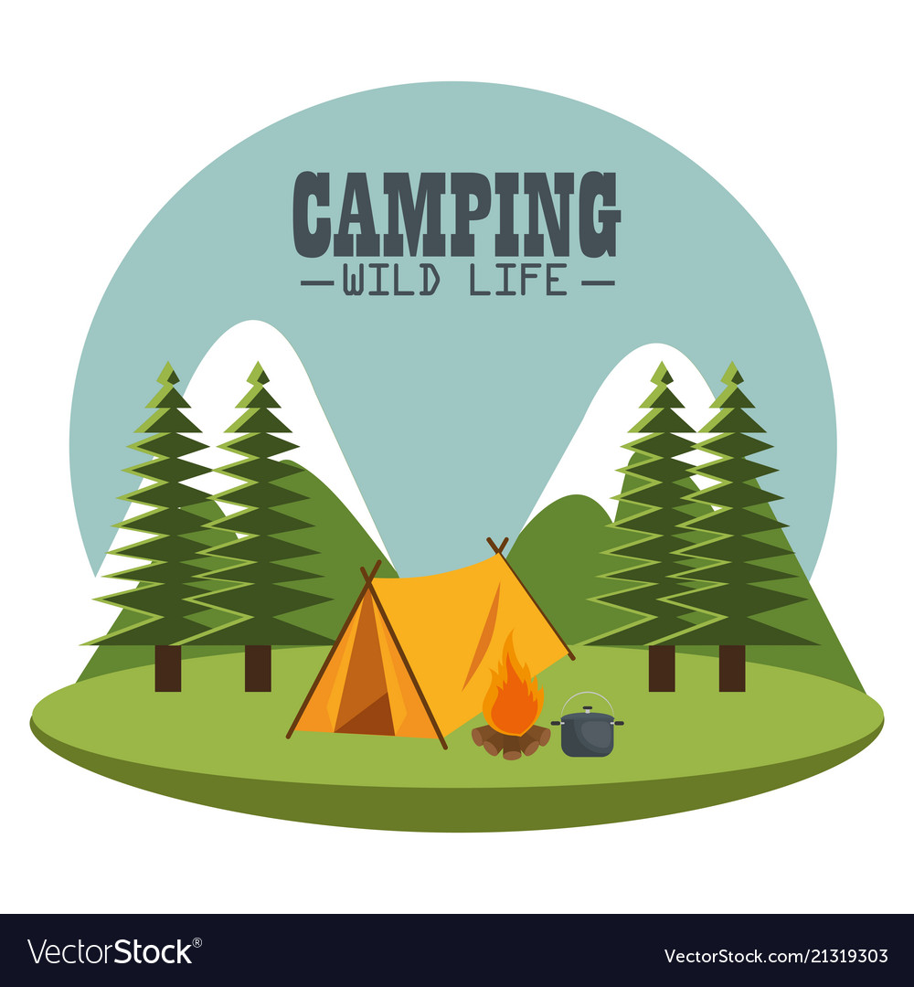 Camping Zone With Tent Scene Royalty Free Vector Image