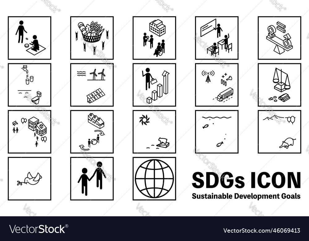 Sdgs Goals Square Icons Black And White Version