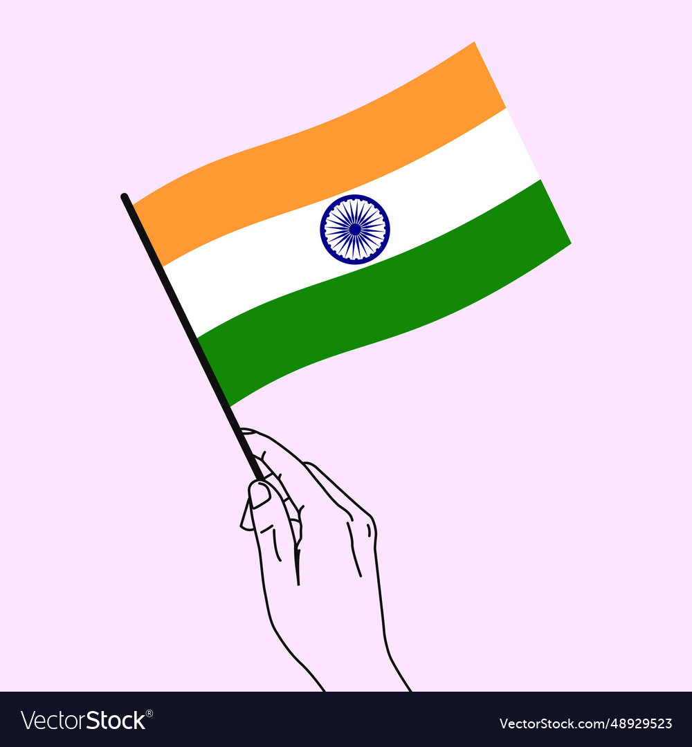 Hand Holding India Flag Line Art Style Royalty Free Vector