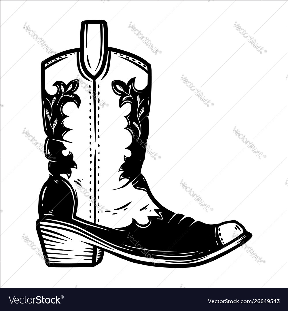 Hand Drawn Cowboy Boot Isolated On White Vector Image