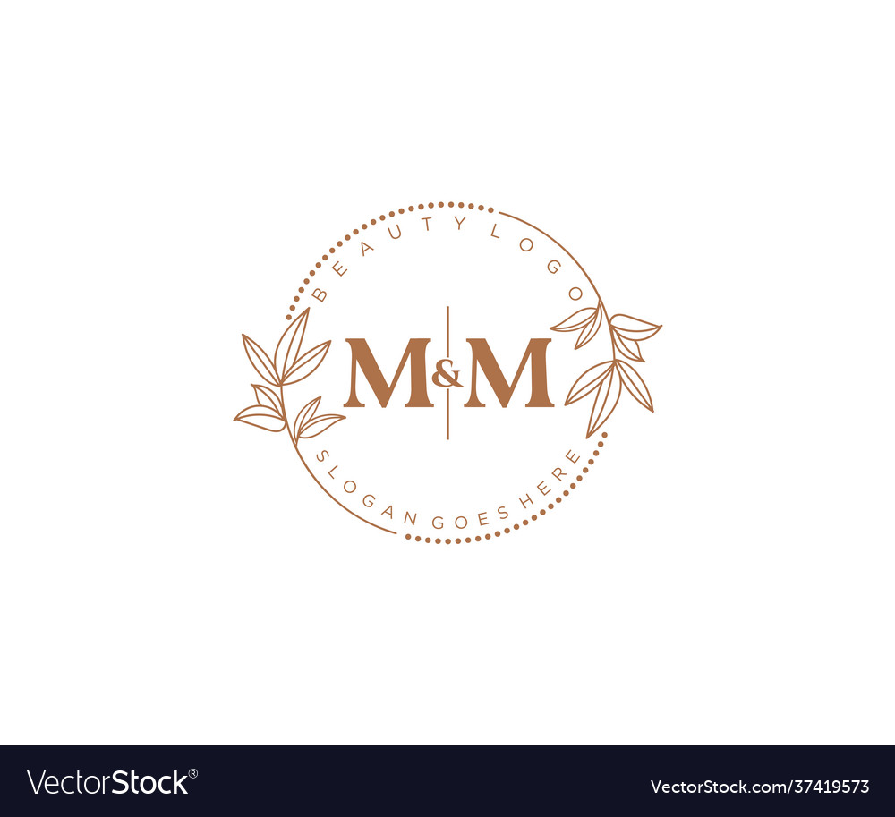 Initial Mm Letters Beautiful Floral Feminine Vector Image