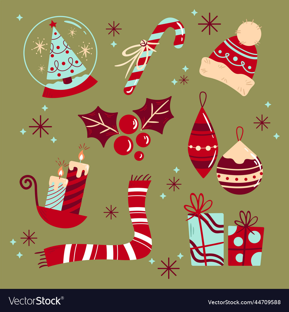 Hand Drawn Christmas Element Collection Design Vector Image